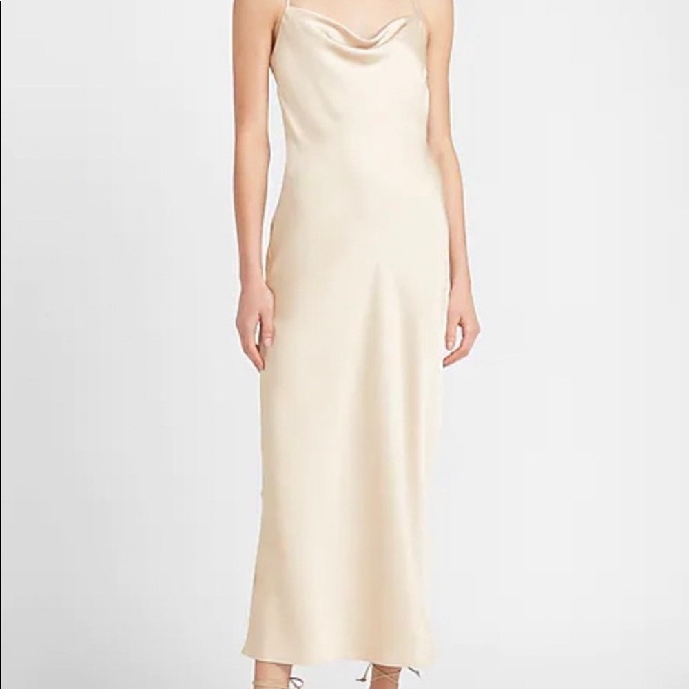 Express Satin Cowl Neck Midi Dress